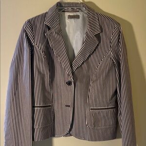 Striped Brown & White Single-Button Tailored Blazer
